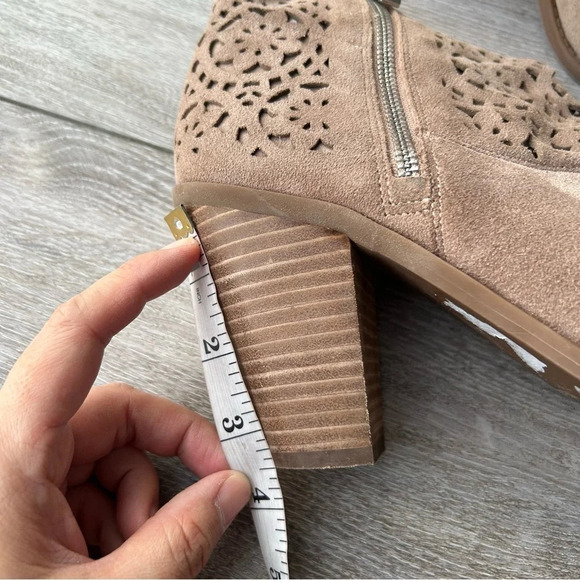 Jessica Simpson Tan Laser Cut Genuine Leather Suede Bootie - Picture 9 of 16